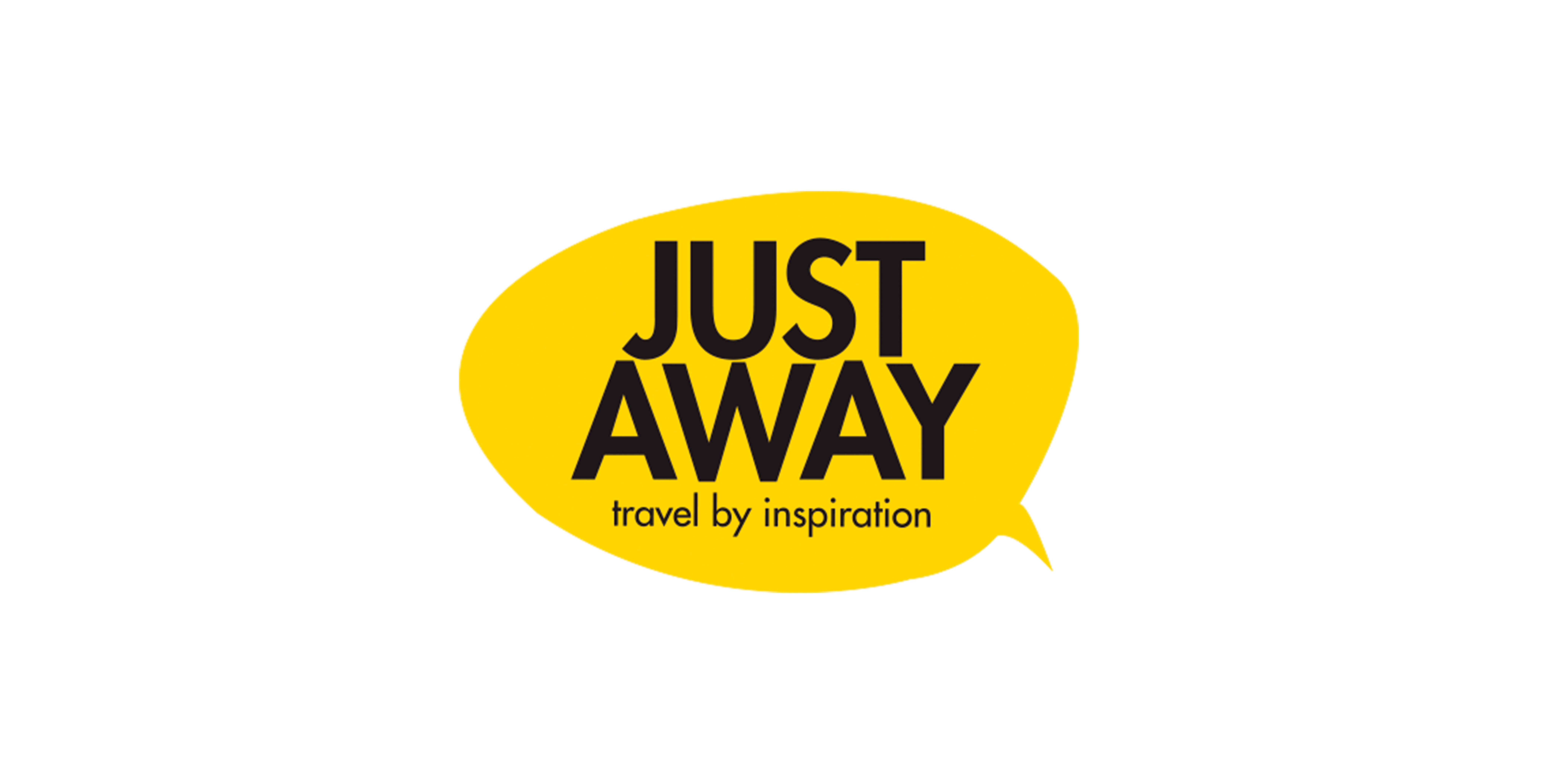 Hier abgebildet ist das Logo von der Marke Just away in einer gelben Sprechblase.